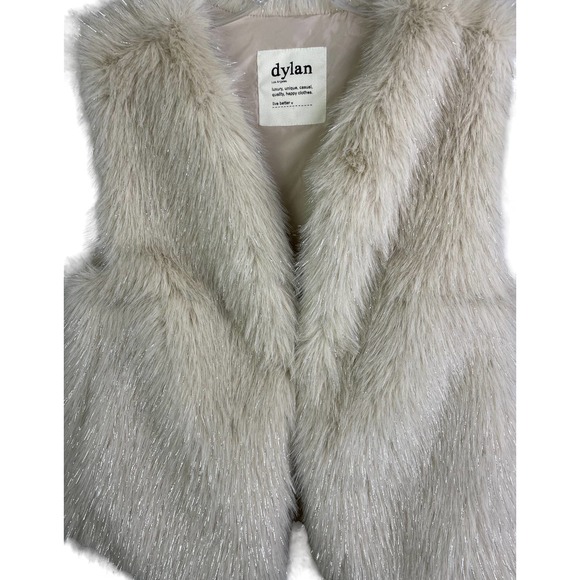 Dylan Women's Vest Sleeveless Coat Gold Silver Luxury Faux Fur Open Front S - Picture 3 of 8